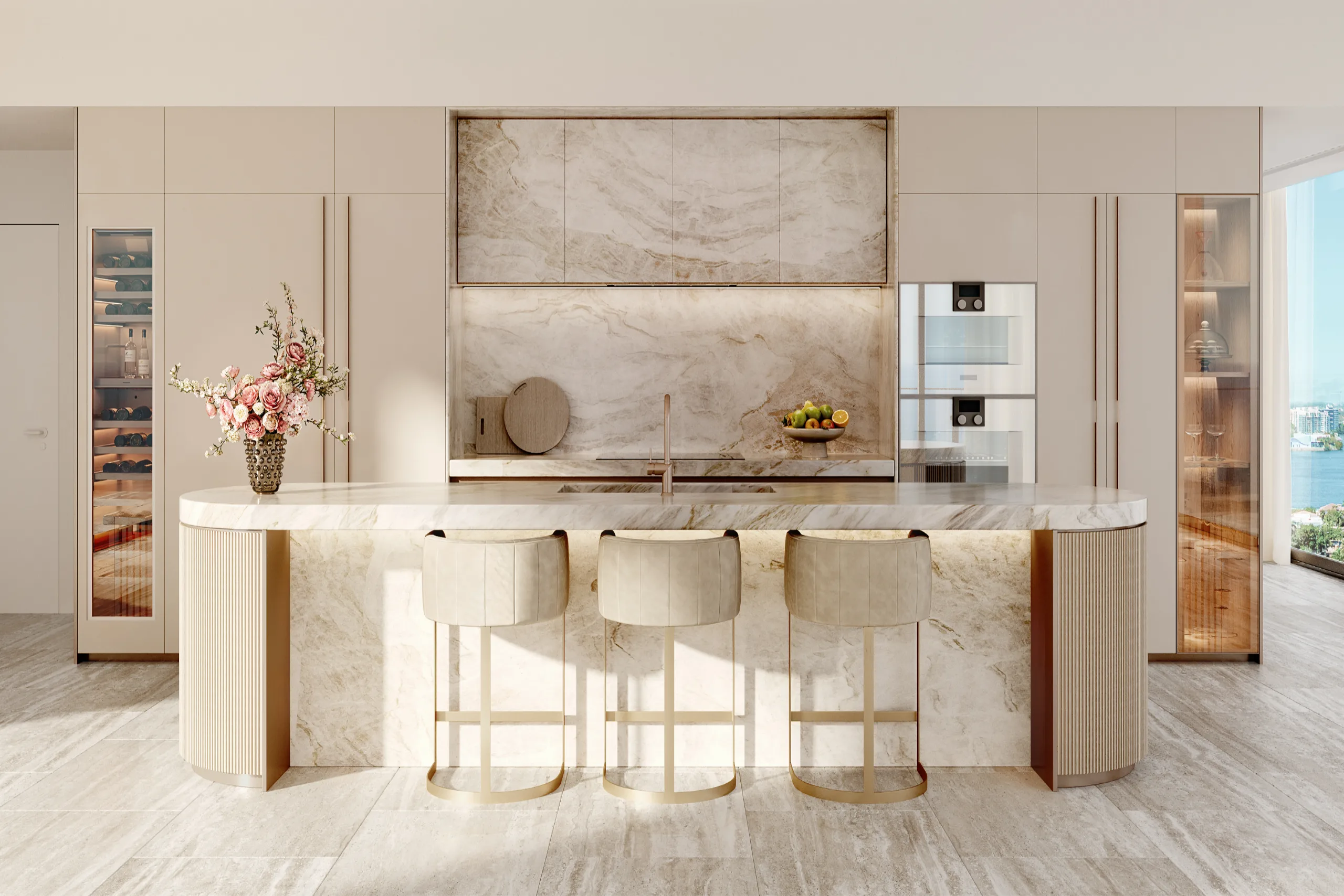 Residence kitchen with island and open dining area